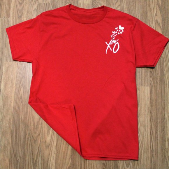 Valentine Special The Weeknd Custom Left Chest White Logo Red T Shirt - Picture 1 of 3